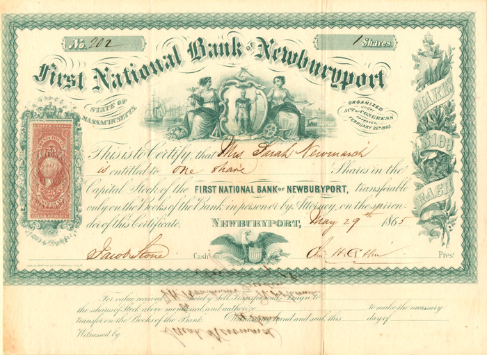 First National Bank of Newburyport - Stock Certificate